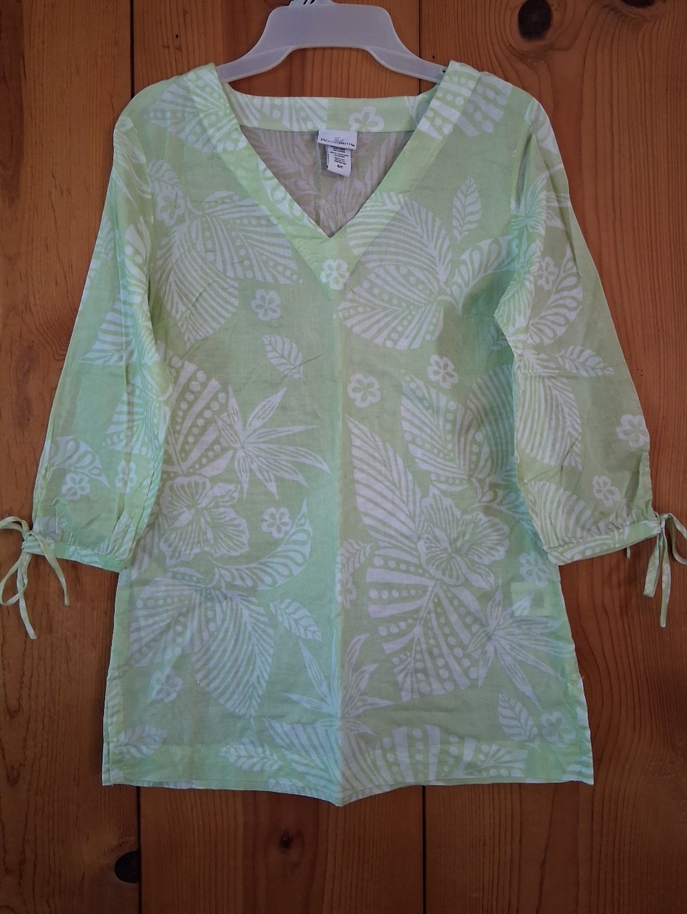Jaclyn Smith Sheer Floral V-Neck Swim Cover-Up Tunic